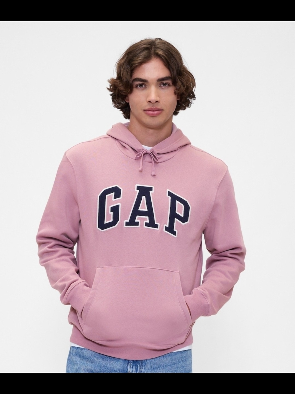 GAP Men's Dusty Rose Hoodie with Navy Logo
